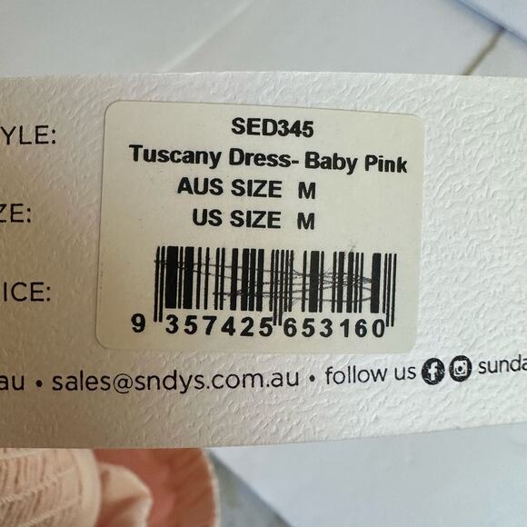 SNDYS Everyday & REVOLVE Tuscany Baby Pink Cotton Dress M Puffy Sleeves NWT - Picture 13 of 14
